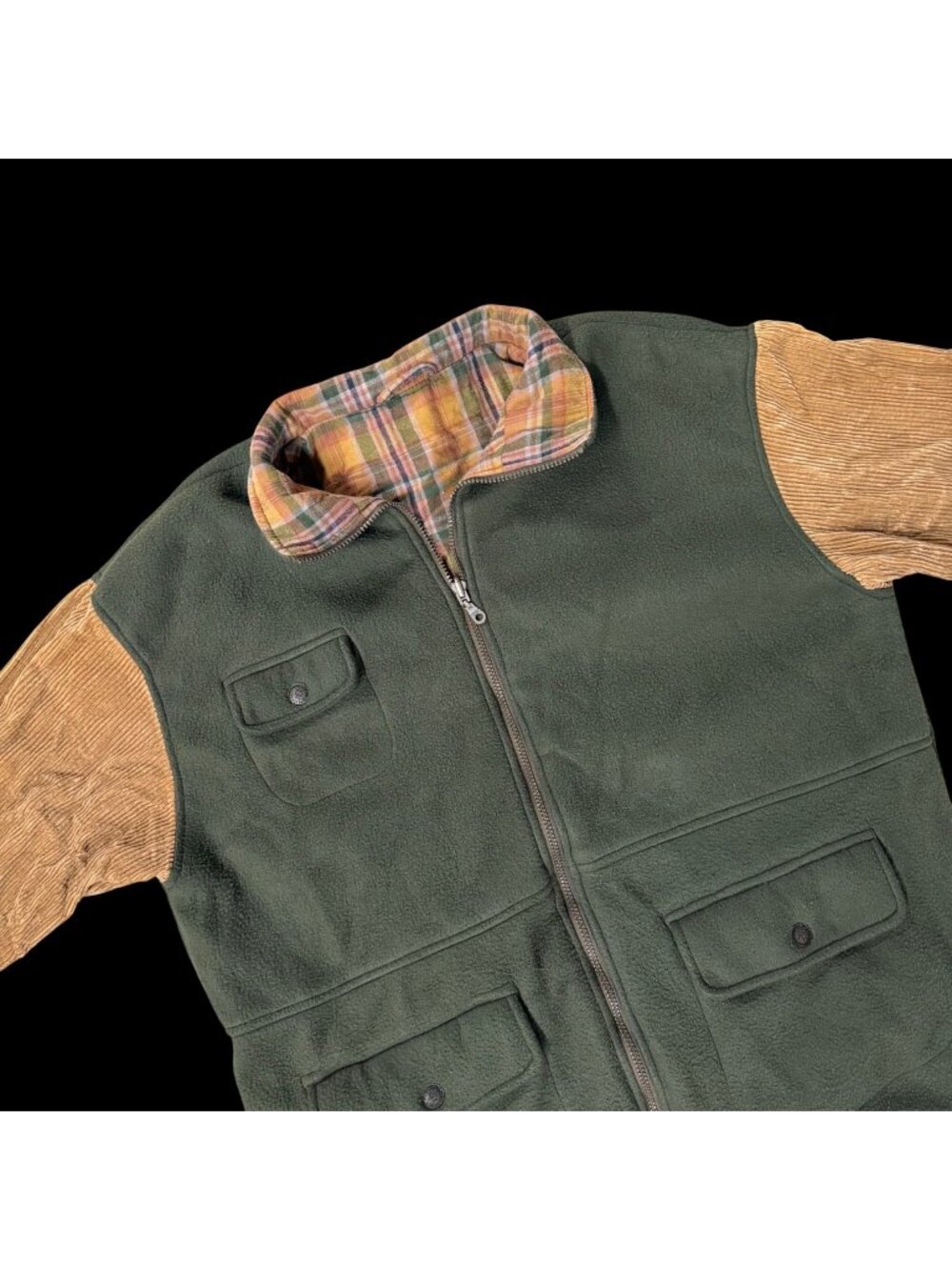 Reversible Jacket Green Corduroy Plaid 1990s Large Retro Outdoorsy Style Vintage